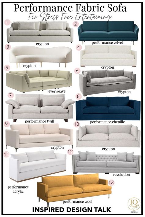 Awesome high performance fabric sofas and couches. This is so helpful! I love all these sofas so much. #sofaideas ##livingroomsofa Performance Fabric Sofa, Sofa Table Decor, Trendy Sofas, Couch Styling, Crypton Fabric, Sofas For Small Spaces, Couch Fabric, Sofa Sectional, Sofa Sets