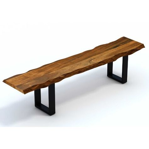 Millwood Pines Lonegan Suar Solid Wood Trestle Dining Table & Reviews | Wayfair Modern Wood Bench, Live Edge Design, Wood Dining Bench, Wood Bench, Wood Dining Table, Natural Brown, Live Edge, Accent Furniture, Acacia Wood