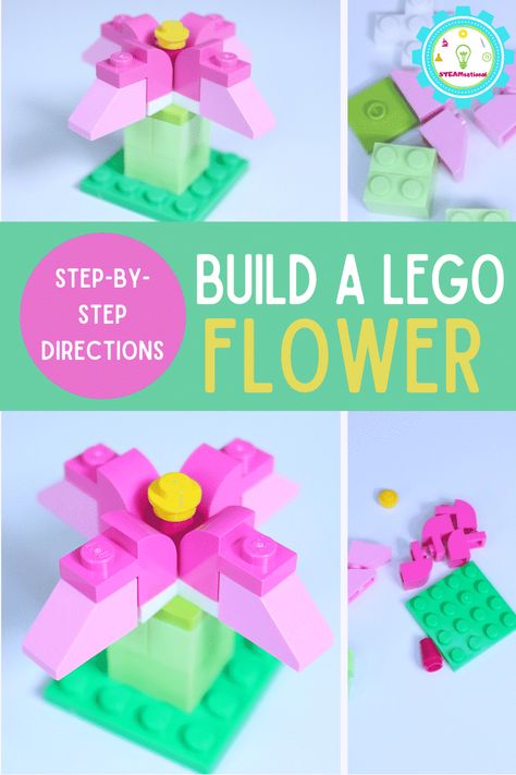 Lego Flower Ideas, Simple Lego Builds Instructions, Lego Ideas To Build Easy Step By Step, Easy Lego Creations Step By Step, Lego Flowers Diy, Simple Lego Creations, Simple Lego Builds, Lego Instructions Step By Step, Easy Lego Builds