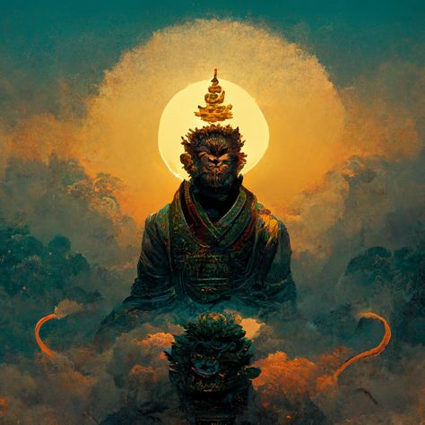 #sunwukong #buddha #aesthetic #art Monkey King Aesthetic, Sun Wukong Aesthetic, Buddha Aesthetic, China Aesthetic, Monkie Kid, Sun Wukong, Journey To The West, Monkey King, Canterbury