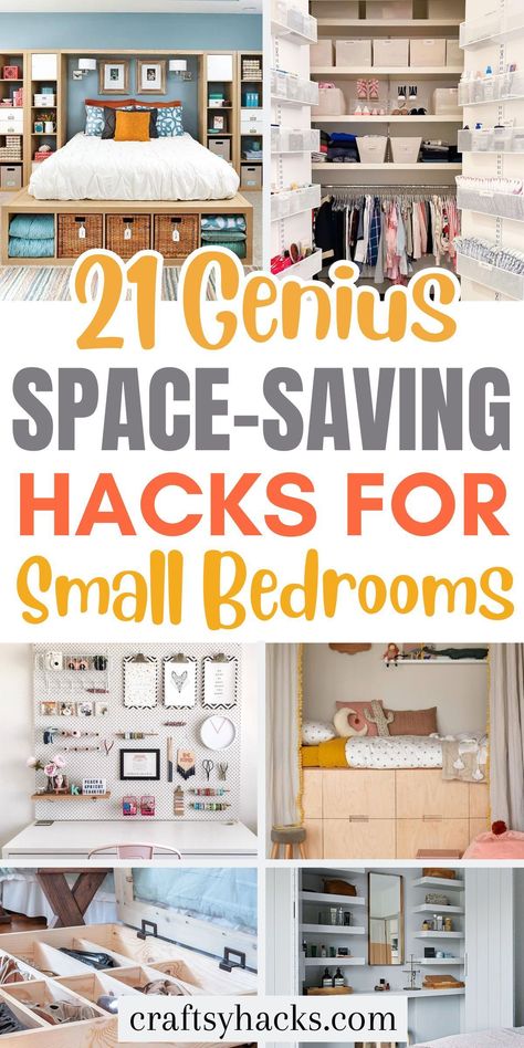 Revamp your space with clever bedroom organization ideas and innovative storage solutions for small spaces. These bedroom ideas for small rooms are designed to maximize every inch with the latest in bedroom designs. Storage Ideas For Small Rooms, Small Room Storage, Small Bedroom Hacks, Small House Storage, Small Closet Storage, Bedroom Storage Ideas, Small Room Organization, Small Space Hacks, Small Bedroom Organization