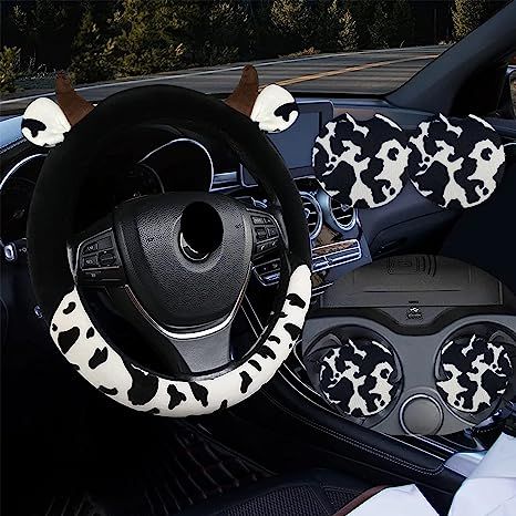 Cutest cow print steering wheel cover ever!!! #countrygirl #cowprint #summer #aesthetic #cute Cow Print Car Interior, Truck Interior, Car Ideas, Car Interior Decor, Cute Cows, Car Stuff, Steering Wheel Cover, Vroom Vroom, Car Coasters