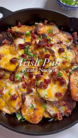 Irish Appetizer Recipes | TikTok Pub Potatoes, Irish Recipes Appetizers, Baked Nachos, Dinner Recipe Ideas, Potato Nachos, Cooking Recipes For Dinner, Tasty Chicken, Veggie Side Dishes, Irish Recipes