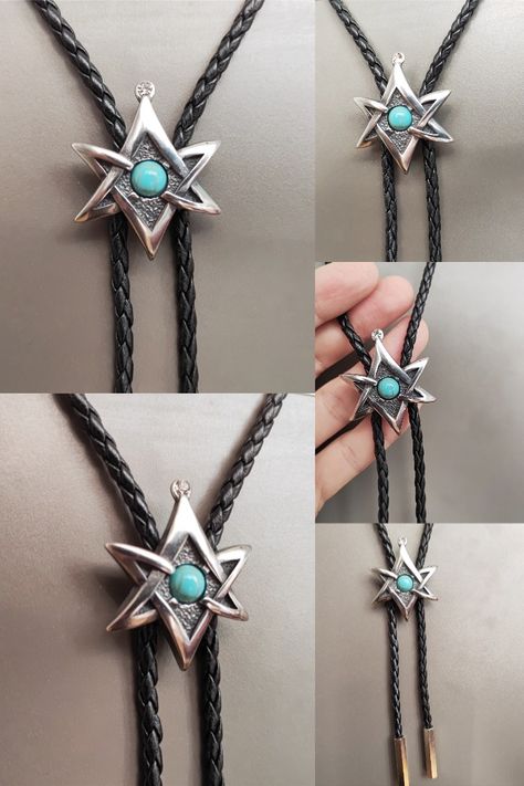 Hexagon Turquoise Bola Bolo Tie - Necklace Wedding Goth Bolo Tie, Wedding For Men, Men’s Bolo Tie, Women’s Bolo Tie, Black Adjustable Bolo Tie, Bolo Tie Necklace, Bola Tie, Vintage Adjustable Turquoise Bolo Tie, Wild West Show