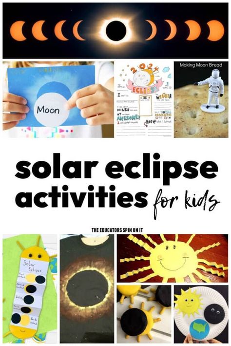 Solar Eclipse Activities for Kids Eclipse Activities For Kids, Solar Eclipse Video, Solar Eclipse Kids, Solar Eclipse Facts, Eclipse Activities, Eclipse Book, Outer Space Crafts, Sun Activity, Solar Eclipse Activity