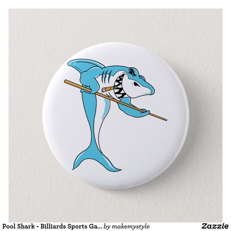 Rock Games, Billiards Game, Funny Buttons, Pool Art, Billiards Pool, Sports Game, White Sharks, Great White Shark, Custom Buttons