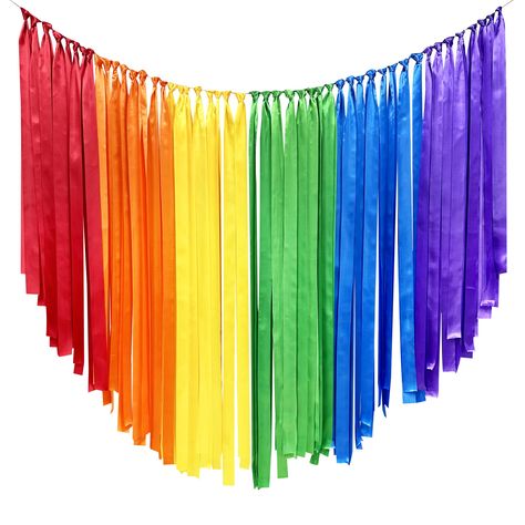 PRICES MAY VARY. PACKAGE CONTAINS- Our handmade rainbow party backdrop streamer kit include 6 color(Red，Orange，Yellow，Green，Blue，Purple). Each ribbon is 32.8 feet long × 1.97 inch wide.Total 197 Feet/65.67 Yard.Meeting daily general needs.Comes with 16.4 feet long red jute twine for hanging. HIGH QUALITY-Our rainbow ribbon garland streamer are made of high quality satin ribbon.Safe material and odorless, reusable and durable,Perfect fit for party decor and handmade craft project etc.It makes an Rainbow Backdrop Ideas, Rainbow Streamers, Fabric Streamers, Banner For Birthday, Rainbow Backdrop, Hanging Curtain, Curtain Backdrop, Rainbow Party Decorations, Streamer Backdrop