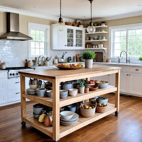 Stand Alone Kitchen Island, Kitchen Island Simple, Island Storage Ideas, Kitchen Island Storage Ideas, Small Open Kitchen, Moveable Kitchen Island, French Cottage Home, Build Kitchen Island, Kitchen Island Storage