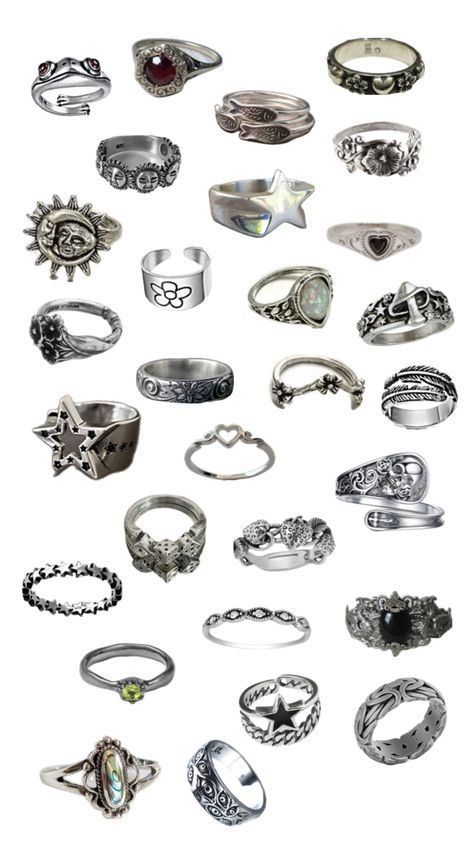 Dark Academia Rings, Silver Rings Aesthetic, Grunge Ring, Dark Academia Y2k, Aesthetic Fairycore, Y2k Rings, Rings Aesthetic, Fairycore Grunge, Aesthetic Dark Academia