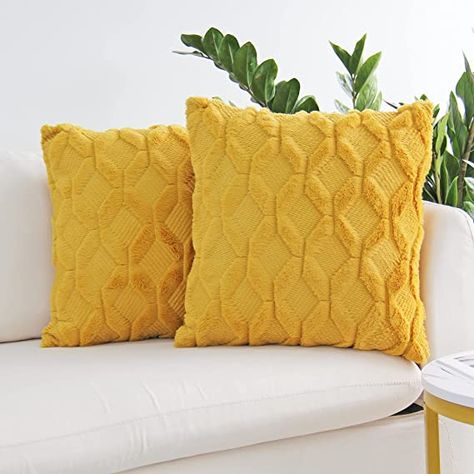 AmazonSmile: JOJUSIS Plush Short Wool Velvet Decorative Throw Pillow Covers Luxury Style Cushion Case Faux Fur Pillowcases for Sofa Bedroom Pack of 2 18 x 18 Inch Yellow : Home & Kitchen Yellow Throw Pillows, Yellow Pillows, Luxury Cushions, Velvet Throw, Velvet Throw Pillows, Decorative Throw Pillow Covers, Friends Fashion, Soft Pillows, Square Pillow Cover