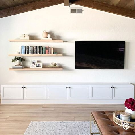 Floating Shelves Tv Wall, Living Room Shelving, Shelves Around Tv, Shelving Units Living Room, Modern Shelving Units, Wall Shelves Living Room, Navy Living Rooms, Floating Shelves Living Room, Shelving Ideas