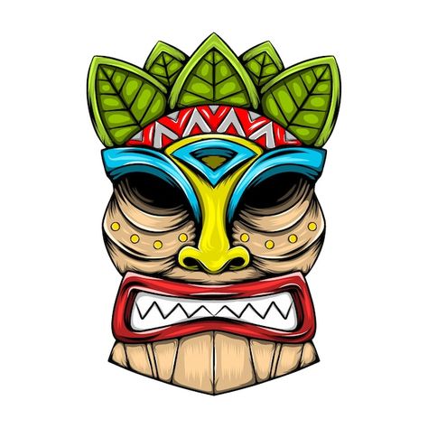 Tiki Tattoo, Tiki Faces, Tiki Head, Kindergarten Art Lessons, Hawaiian Party Decorations, Tiki Totem, Tiki Art, Tiki Mask, Totem Pole