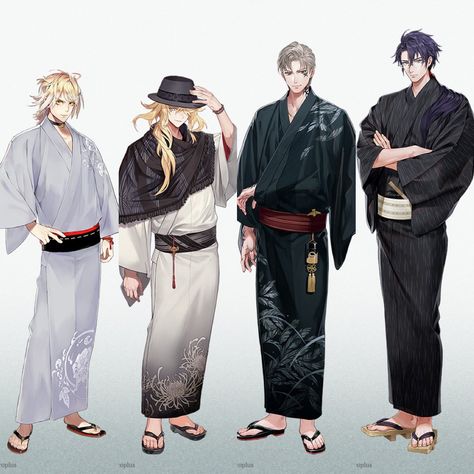 Anime Men Kimono, Men In Yukata, Kimono Men Drawing, Kimono Outfit Male, Male Shrine Maiden, Male Kimono Reference, Kimono Male Drawing, Japanese Yukata Male, Male Yukata Drawing