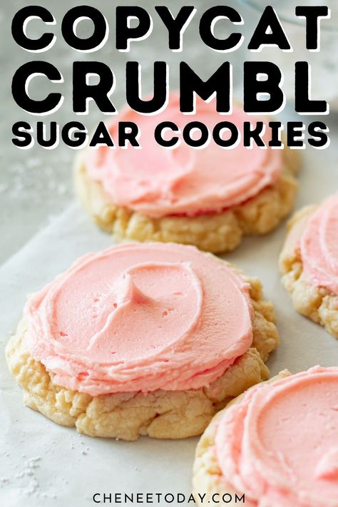 Crumbl Sugar Cookies, Pink Sugar Cookies, Almond Frosting, Crumble Cookie Recipe, Sugar Cookie Frosting, Sugar Cookie Recipe, Cookie Flavors, Cookie Calories, Almond Flavor