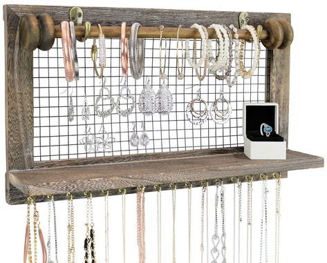 Free 2-day shipping on qualified orders over $35. Buy Greenco Rustic Wooden Wall Mount Jewelry Organizer with Removable Hanging rod and Storage Shelf for Earrings, Bracelets, Necklaces and Accessories. at Walmart.com Jewelry Organizer Diy Wall, Diy Hooks, Wall Mount Jewelry Organizer, College Diy, Diy Wand, Jewelry Organizer Wall, Jewelry Wall, Hanging Jewelry Organizer, Beauty Organization