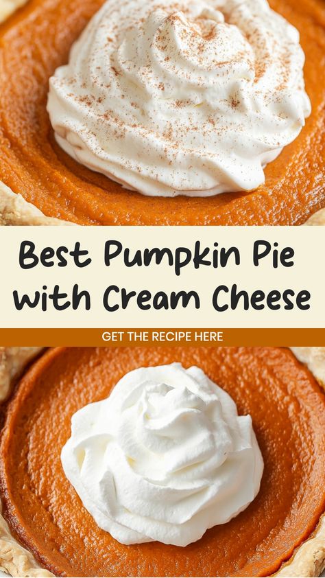 Indulge in the perfect fall dessert with our irresistible pumpkin pie with cream cheese recipe. This rich and decadent treat combines the classic flavors of pumpkin pie with a luscious, creamy twist from the cream cheese filling. Whether you're hosting a holiday gathering or simply craving a cozy night in, this dessert is sure to impress your guests and satisfy your sweet tooth. Easy to make and bursting with autumn flavors, our pumpkin pie with cream cheese is a must-try recipe for the season. Pumpkin And Cream Cheese Recipes, Pumpkin Pie With Cream Cheese, Pumpkin Pie With Cream, Cream Cheese Pumpkin Pie, Pie With Cream Cheese, Cream Cheese Pie Recipes, Pumpkin Cream Pie, Pumpkin Cream Cheese Pie, Cream Cheese Recipe