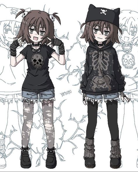 Clothes Art Ideas, Alternative Art Styles, Animecore Outfit, Brown Hair Girl Pfp, Hair Ideas Art, Grunge Oc Art, Art Outfit Ideas, Cold Art, Brown Hair Girl