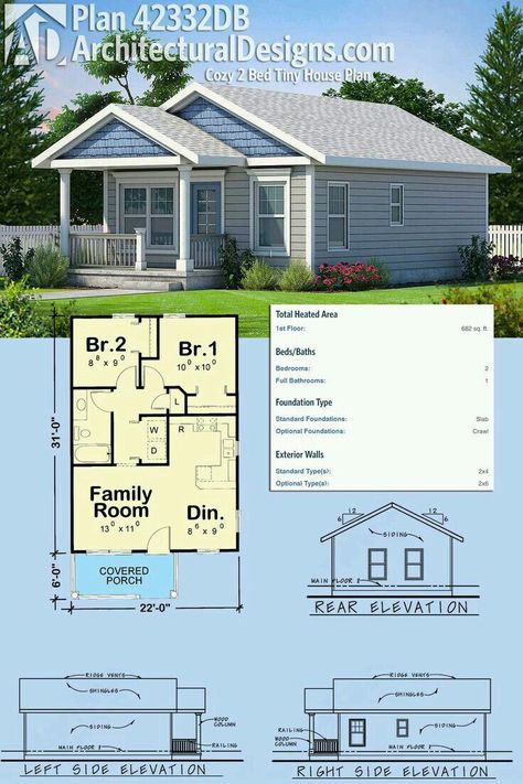 2 Bed Tiny House, Bed Tiny House, 2 Bedroom House Plans, Plans Architecture, Tiny House Plan, Tiny House Floor Plans, Cottage Plan, Small Room Design, Cabin Plans