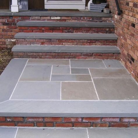 Bluestone Walkway - Photos & Ideas | Houzz Bluestone Steps, Bluestone Walkway, Front Porch Stone, Traditional Porch, Front Walk, Stone Concrete, Brick Stone, Concrete Pavers, Top Soil