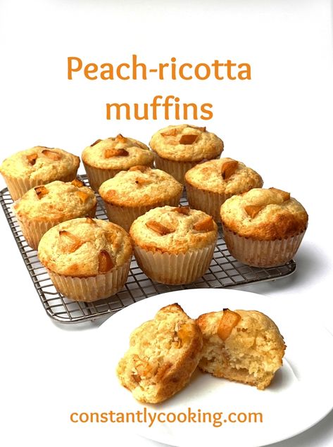 Peach-ricotta muffins – Constantly Cooking with Paula Roy Peach Ricotta, Ricotta Muffins, Peach Muffins, Brunch Bread, Low Sugar Recipes, Peachy Keen, No Sugar Foods, Nutritional Value, Party Treats