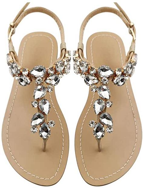 Fancy Sandals, Shoes For Summer, Amazon Shoes, Bling Sandals, Expensive Shoes, Jeweled Sandals, Rhinestone Flats, Bridal Sandals, Beautiful Sandals