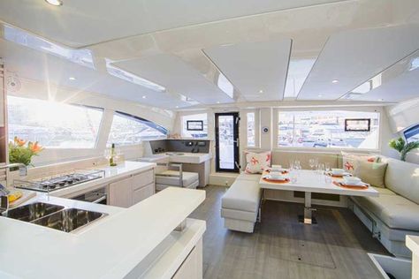 Leopard Catamarans Leopard 48 - interior Catamaran Interior, Houseboat Ideas, Boat Interior Design, Boat Galley, Sailboat Interior, Boat Interiors, Yacht Interior Design, Catamaran Yacht, Sailboat Living