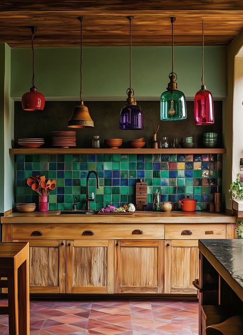 The Rise of Earthy Neutrals and Jewel Tones in Interior Design — Living Bright Interiors Bold Apartment Design, Modern Eclectic Interior Design Kitchen, Elevated Boho Interior Design, Kitchen Decorating Ideas Colorful, Kitchen With Red Floor Tiles, Pops Of Color Kitchen, Grecian Interior Design, Colorful Boho Interior Design, Eclectic Interior Design Kitchen