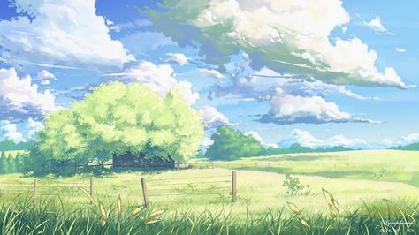 #field, #clouds, #fantasy art, wallpaper Anime Field, Anime Flower, Green Scenery, Field Wallpaper, Grass Wallpaper, Background Drawing, Landscape Art Painting, New Backgrounds, Anime Scenery Wallpaper