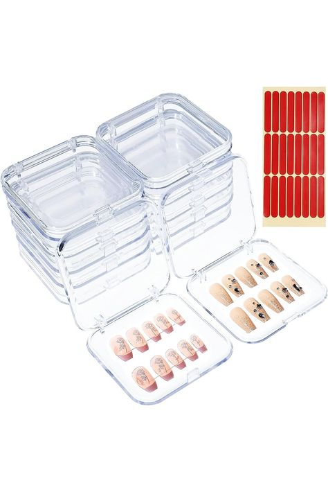 ISKYBOB 12 Packs Press On Nails Storage Boxes, Fake Nails Packing Cases with Tape Clear Nail Display Box for Home DIY, Nail Salon (3.3 x 3.3in) Nail Storage, Nail Display, Tape Clear, Press Nails, Clear Nail, Nail Room, Nail Stuff, Nails Summer, Clear Nails