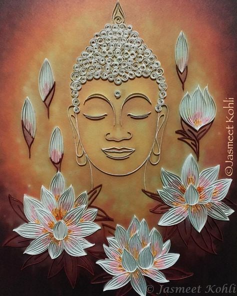 Another Buddha that I did a couple of years ago. Paper quilling. #buddha #quilling #paperquilling #paperartist #edgework #jasmeetkohli Quilling Buddha, Quiling Paper Art, Quilling Mandala, Quilling Design, 3d Relief Art, Buddha Painting Canvas, Arte Quilling, Paper Quilling Flowers, Origami And Quilling