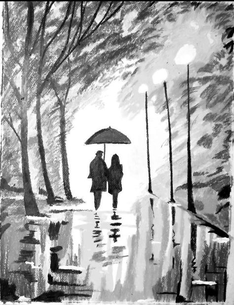 Drawing Rain, Rainy Day Drawing, Rainy Sunset, Drawings With Meaning, Nature Drawings, Little Drawings, Landscape Pencil Drawings, Pencil Drawing Images, Drawing Scenery