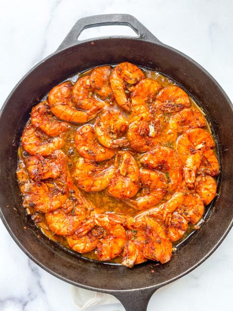 There's already a recipe for Jamaican pepper shrimp . This recipe is a simpler version of that recipe. The traditional dish can feel overwhelming to make because of the tedious prep work of deveining shrimp with the shells and heads on. The traditional shrimp dish is also cooked on the stove top and usually has...Read More Pepper Shrimp Jamaican, Jamaican Pepper Shrimp, Jamaican Shrimp Recipes, Peppered Shrimp, Pepper Shrimp Recipe, Caribbean Foods, Coconut Curry Shrimp, Pepper Shrimp, Jamaican Cuisine