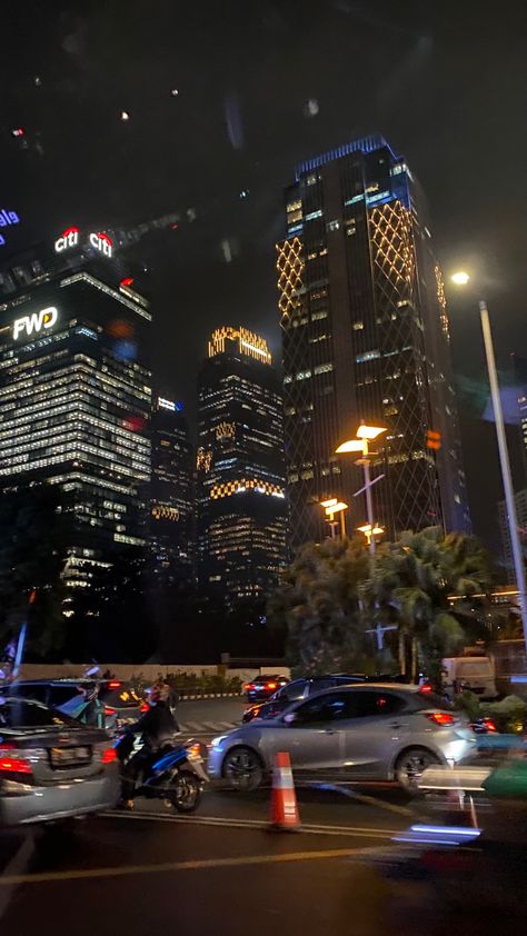 Cebu City Night Drive, Night Aesthetic Malaysia, Sudirman Jakarta Aesthetic Night, Jakarta Night Street, Building At Night, Jalan Tol Jakarta Aesthetic, Jakarta City, Scenic Roads, Night Landscape