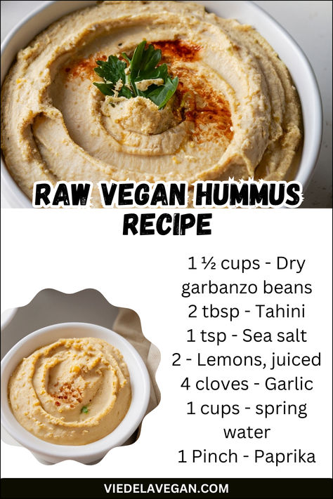 Raw Vegan Hummus Recipe No Oil Hummus, Raw Vegan Hummus, Raw Chickpea Recipes, Raw Hummus Recipe, Chickpea Hummus Recipe, Vegan Hummus Recipe, Vegan Dip Recipes, Vegan Chickpea Recipes, Raw Vegan Food