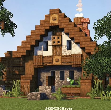 Minecraft Woodcutter House, Minecraft Round Roof, Minecraft Cartographer House, Minecraft House Medieval, Minecraft Shack, Rustic Minecraft House, Medieval House Minecraft, House Ideas Minecraft, Minecraft Survival House