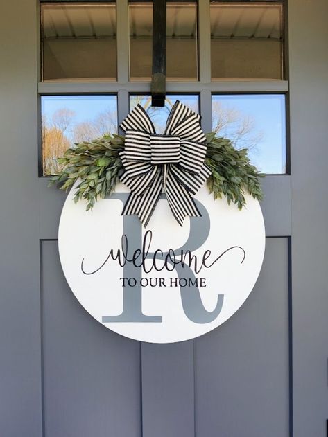 Family Name Door Sign, Welcome Sign Front Door Last Name, House Door Signs, Just Married Door Hanger, Diy Last Name Door Hanger, Custom Door Signs, Newlywed Door Hanger, Monogram Wreaths For Front Door, Last Name Door Hangers