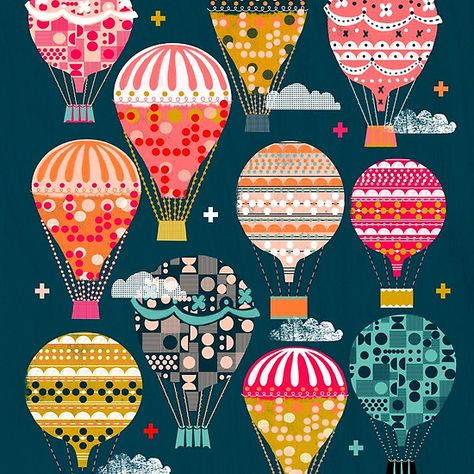 Hot Air Balloons - Retro, Vintage-inspired Print and Pattern by Andrea Lauren Hot Air Balloon Design, Print And Pattern, Machines Fabric, Andrea Lauren, Vintage Hot Air Balloon, Hot Air Balloons, Air Balloons, Hot Air Balloon, Featured Artist