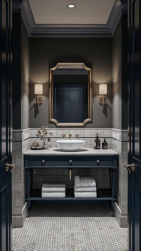 Trendy Bathroom Ideas, Miller House, Tiles Designs, Dark Bathrooms, Bathroom Paint, Deco Bathroom, Colors Schemes, Bathroom Paint Colors, Bathroom Decor Ideas Colors