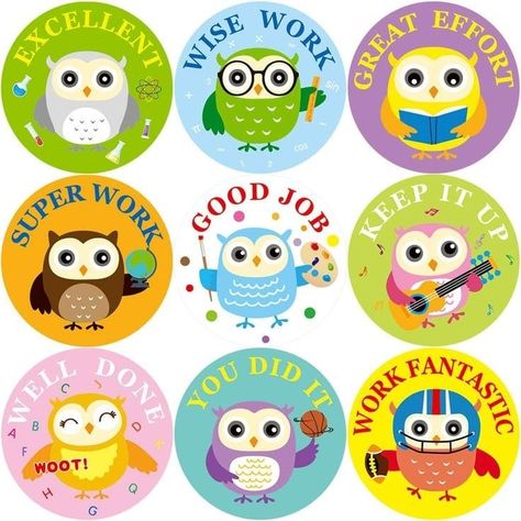 Student Stickers, Alphabet Crafts Preschool, Kids Awards, Teacher Stamps, English Teaching Materials, Owl Stickers, Work Stickers, Stickers For Kids, Preschool Graduation