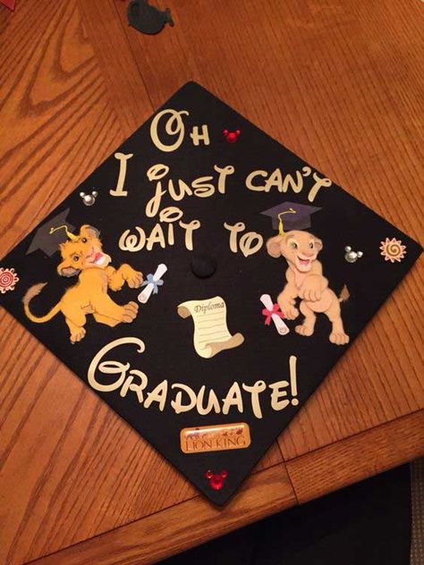 Cap Decorating Ideas, Disney Grad Caps, Disney Graduation Cap, Funny Graduation Caps, Creative Graduation Caps, Disney Graduation, College Grad Cap Ideas, Graduation Cap Decoration Diy, High School Graduation Cap