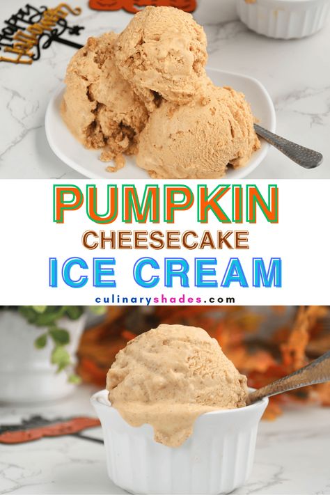 Fall Ice Cream Flavors, Ice Cream Without Eggs, Pumpkin Cheesecake Ice Cream, No Egg Ice Cream Recipe, Cuisinart Ice Cream Maker Recipes, Fall Ice Cream, Cheesecake Ice Cream Recipe, Ginger Ice Cream, Ice Cream Recipes Machine