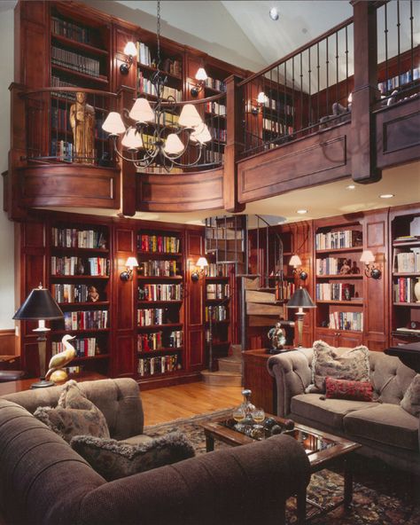 A two story library like this has always been a dream of mine-- except my dream always included a grand piano. Reading Room Design, Dream Home Library, Dream Library, Library Room, Home Library Design, Bookshelf Design, Home Libraries, Library Design, Reading Room