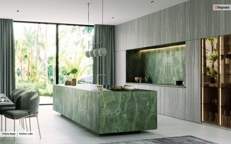 VITORIA REGIA / Material catalog / Bagnara Green Quartzite, Kitchen Granite, Brazil Colors, Granite Kitchen, Kitchen Inspiration Design, Kitchen Pictures, Green Kitchen, Interior Furniture, Kitchen Countertops