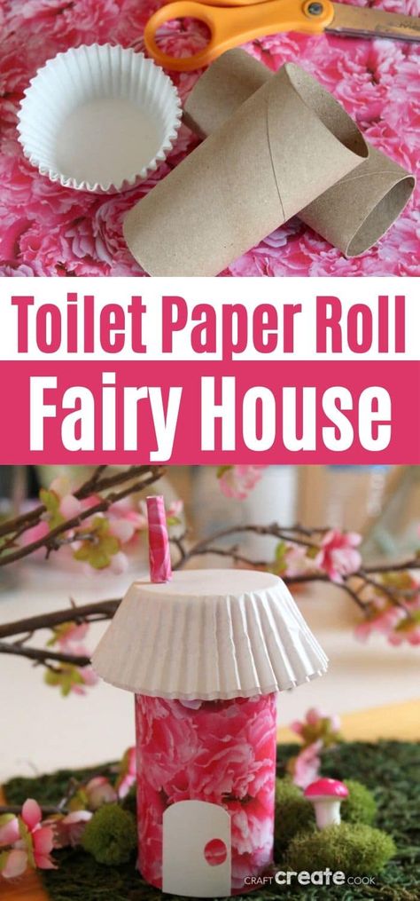 This upcycled cardboard roll fairy house is a fun craft for kids. The simple DIY fairy house is made with paper items on hand and easy to customize! This toilet paper roll craft is a super fun project that is easy to personalize with different papers, beads, and more!  Add this fun paper craft to your kids project list today.  #FairyHouse #DIYFairyHouse #UpcycledCardboardRoll #UpcycledPaperRoll #UpcycledToiletPaperRoll #ToiletPaperRollCraft #KidsCrafts #EasyKidsCrafts Tp Roll Crafts For Kids, Diy Fairy House For Kids, Kids Crafts With Toilet Paper Rolls, Toddler Crafts And Activities, How To Make A Fairy House, Toilet Roll Fairy House, Toilet Paper Roll Fairy House, Cardboard Rolls Diy Projects, Simple Adult Crafts