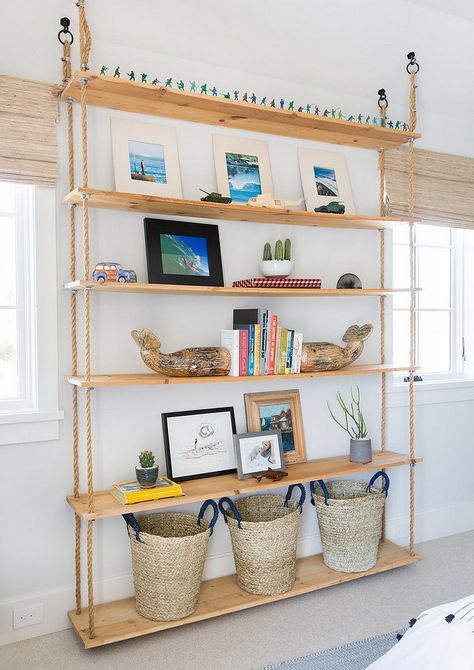 California Beach House, Diy Hanging Shelves, Hanging Plants Indoor, Rope Shelves, House Beach, Home Space, California Beach, Diy Hanging, Beach California