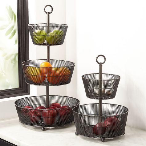 Fruit Baskets & Bowls: Tiered, Steel & More | Crate and Barrel Modern Fruit Bowl, Plastic Crate, Tiered Fruit Basket, Plastic Crates, Fruit Infused Water Bottle, Basket And Crate, Best Fruits, Wire Baskets, Fruit Basket