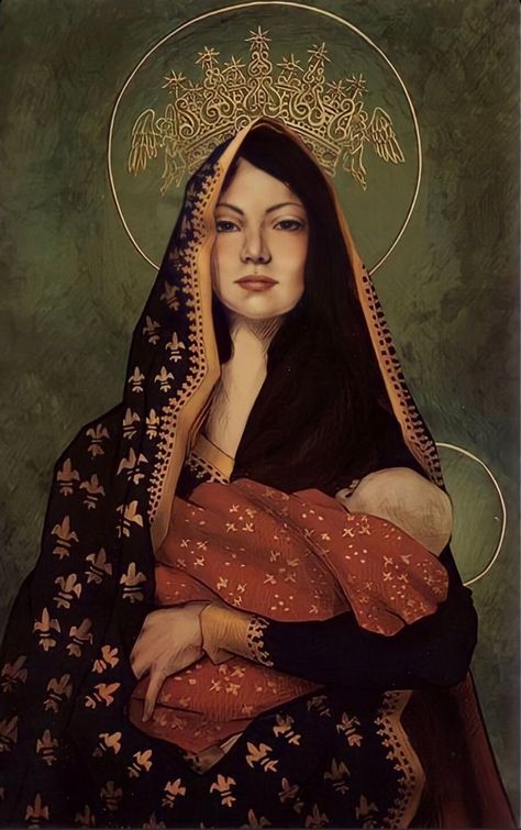 Woman as Queen of the Home - OnePeterFive Our Lady Of Czestochowa, Our Lady, A Woman, Oil Painting, Crown, Red, Gold, Black, Art