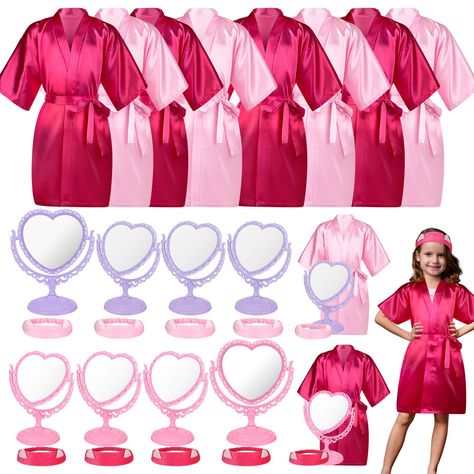 PRICES MAY VARY. Quality Material and Vibrant Colors: the spa robes, made of reliable polyester, are soft and comfortable to wear; The heart table mirror with stand is made of plastic and glass, sturdy and reliable; The headband is made of fabric; In vibrant shades of pink and rose red, these spa accessories inject vibrant color and fun into most spa themed party or gathering Suitable Size and Ample Package: with spa robes for girls party sized suitably for children aged 6 -10, table mirrors mea Heart Shape Mirror, Spa Sleepover, Spa Sleepover Party, Spa Robes, Kids Spa Party, Table Mirrors, Mirror With Stand, Shape Mirror, Heart Table