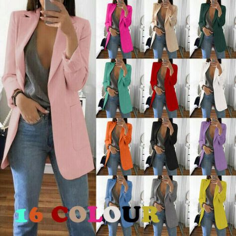 Great shopping ideas for Women's Long Collar Blazer Suit Jacket Ladies Formal Slim Coat Cardigan Outwear, Womens-jacket Slim Cardigan, Slim Fit Blazer, Coat Autumn, Work Suits, Long Blazer, Long Jacket, Womens Cardigan, Khaki Green, Cardigan Coat