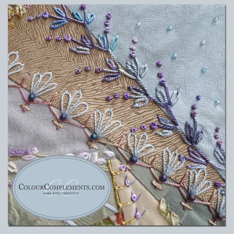 CRAZY QUILTING using hand dyed silk perle by Colour Complements Victorian Patchwork, Crazy Quilt Templates, Crazy Quilt Tutorials, Silk Ribbon Embroidery Tutorial, Silk Ribbon Embroidery Patterns, Crazy Quilts Patterns, Crazy Quilt Stitches, Crazy Quilt Blocks, Ribbon Embroidery Tutorial